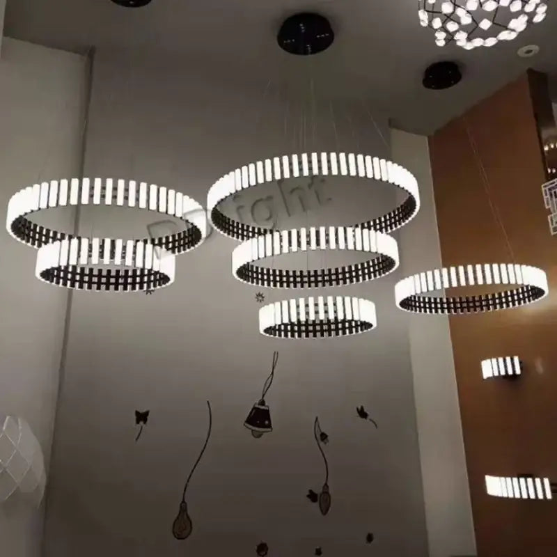 Modern circle chandelier black & white striped led living room light