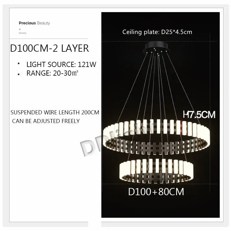 Modern circle chandelier black & white striped led living room light