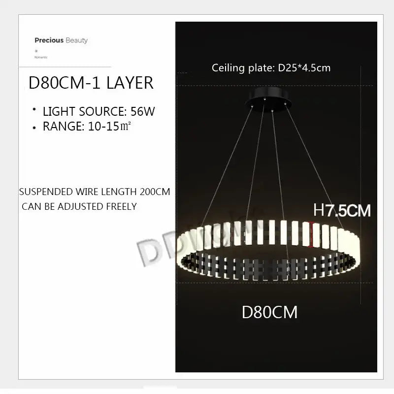 Modern circle chandelier black & white striped led living room light