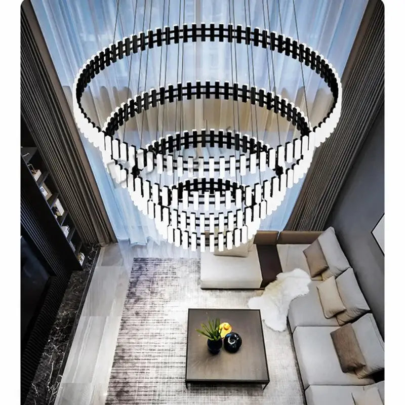 Modern circle chandelier black & white striped led living room light