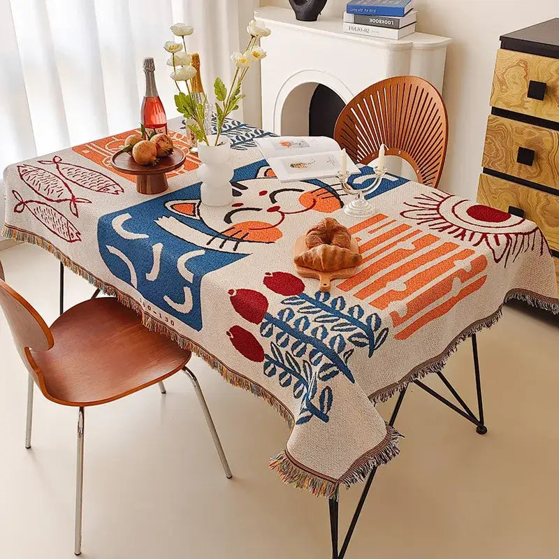 Pastel lucky cat knitted blanket living room sofa cover