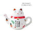 White lucky cat porcelain tea set kitchen ceramic teapot and cups
