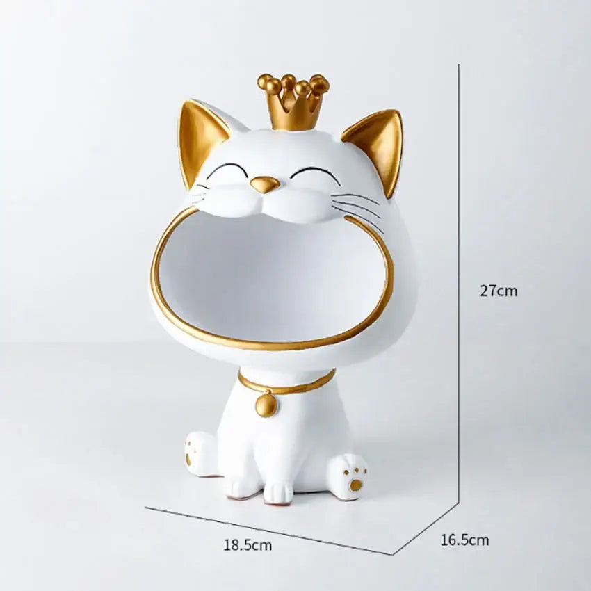 Modern white and gold lucky cat sculpture kitchen fruit bowl