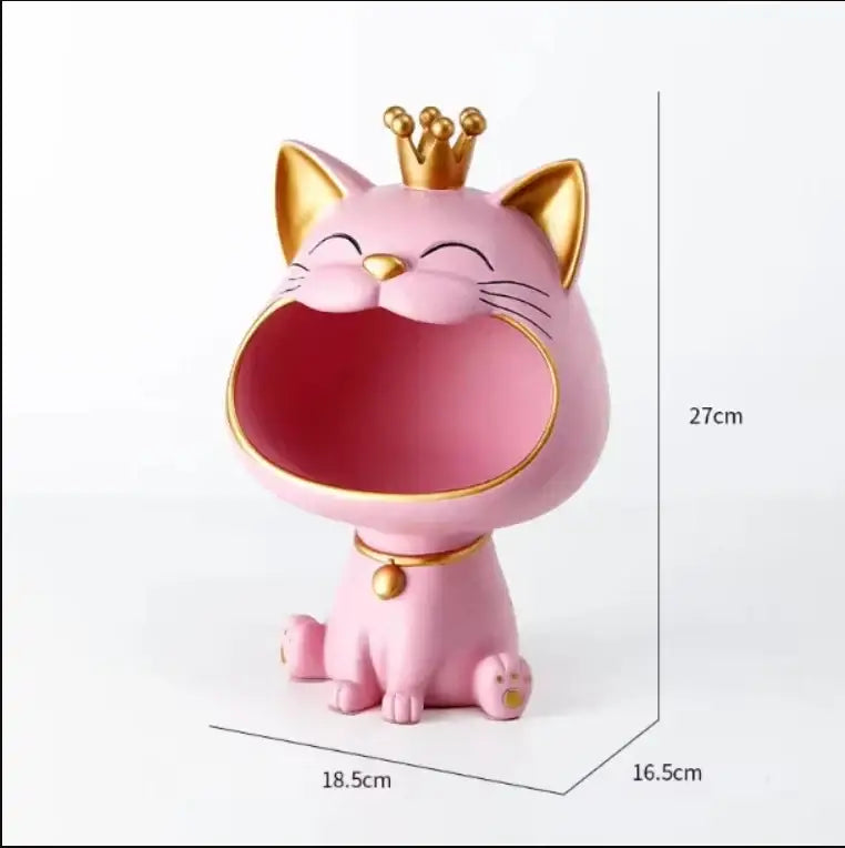Modern white and gold lucky cat sculpture kitchen fruit bowl
