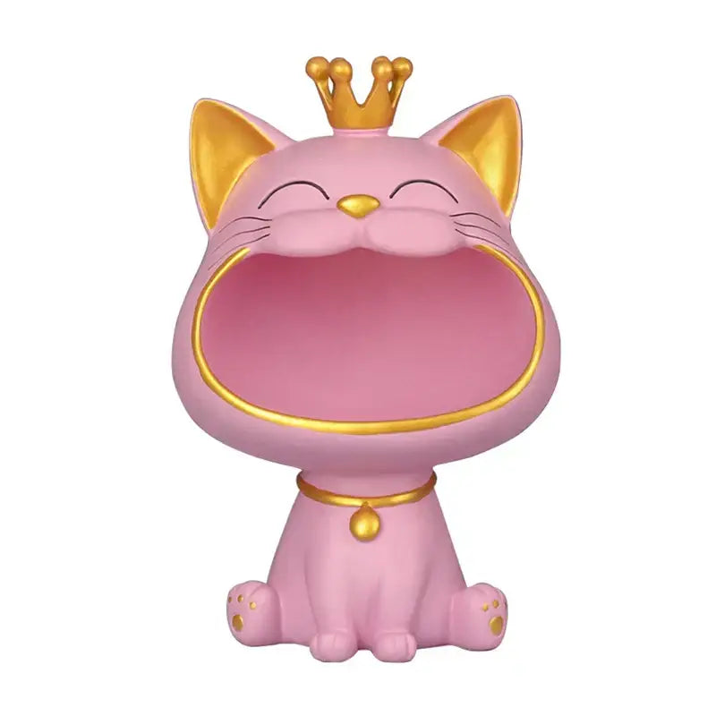 Modern white and gold lucky cat sculpture kitchen fruit bowl