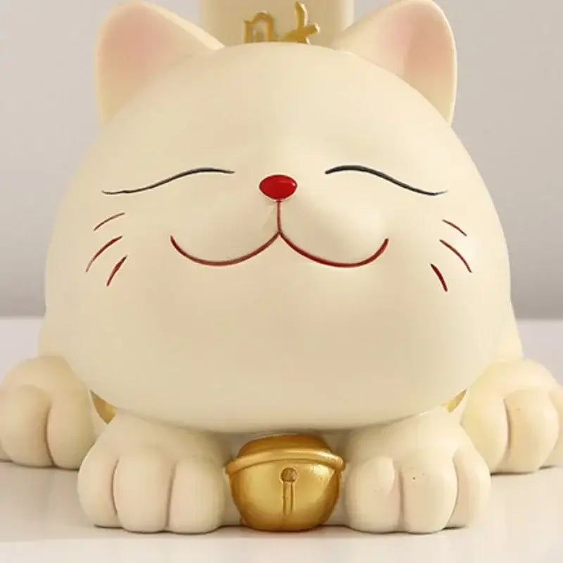 Pink & cream ceramic lucky cat statue storage tray living room