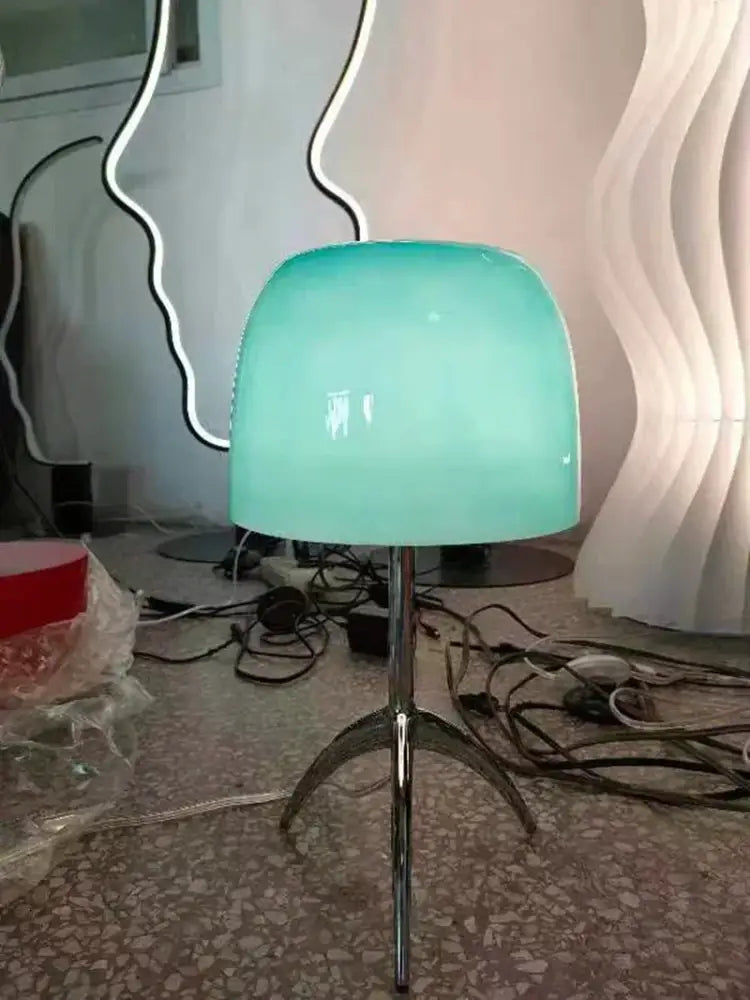 Modern cream glass lumiere table lamp bedroom chrome tripod light