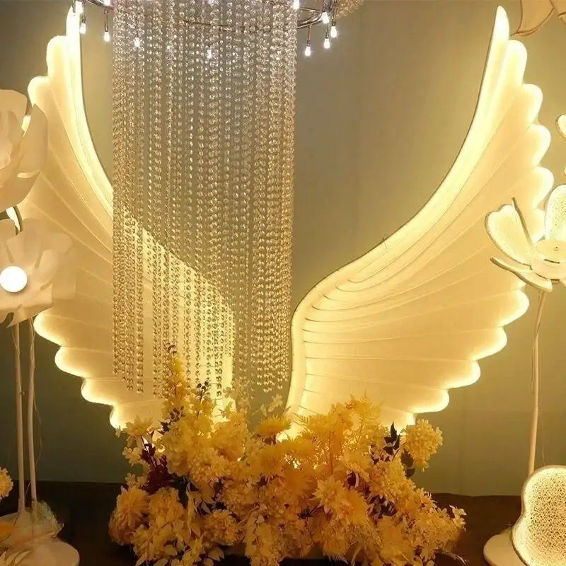 Modern luminescent angel wings with crystal chandelier bedroom lamp
