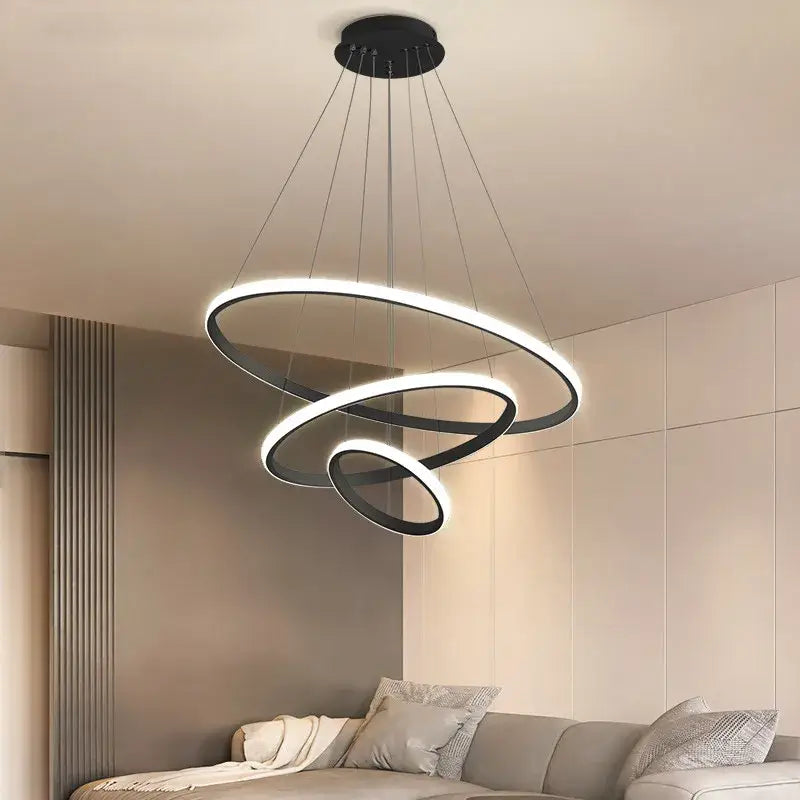 Modern black & white luminous circle pendant – living room chandelier