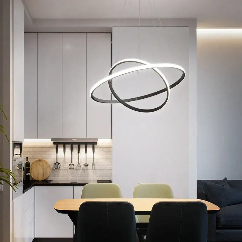 Modern black & white luminous circle pendant – living room chandelier