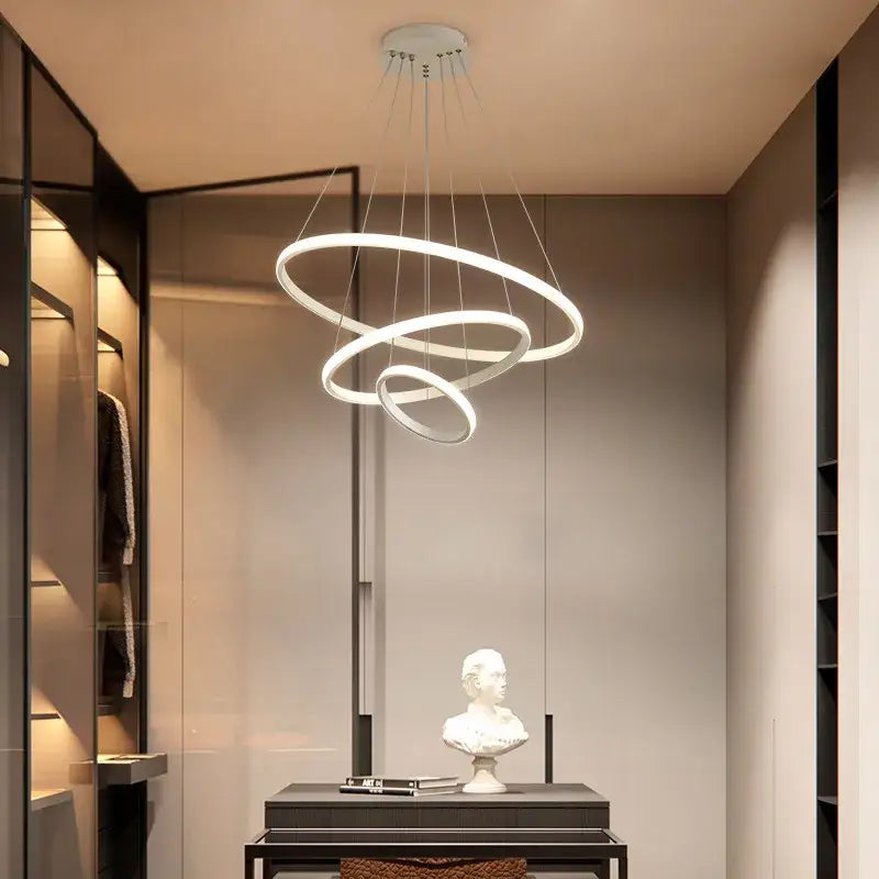 Modern black & white luminous circle pendant – living room chandelier