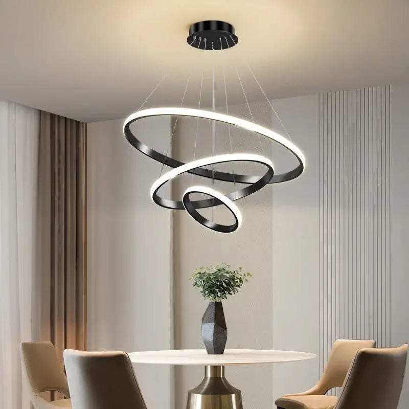 Modern black & white luminous circle pendant – living room chandelier