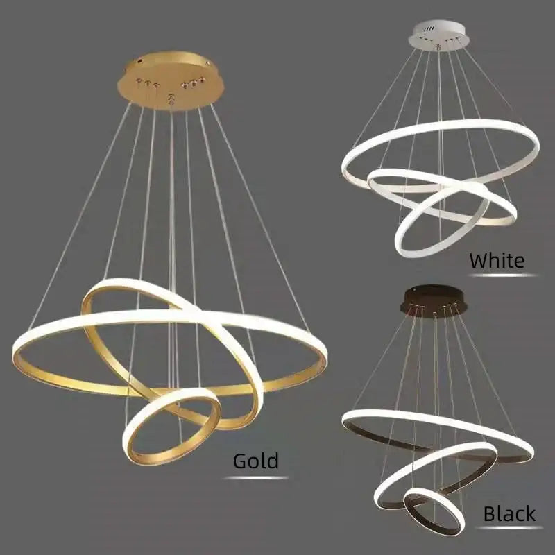Modern black & white luminous circle pendant – living room chandelier