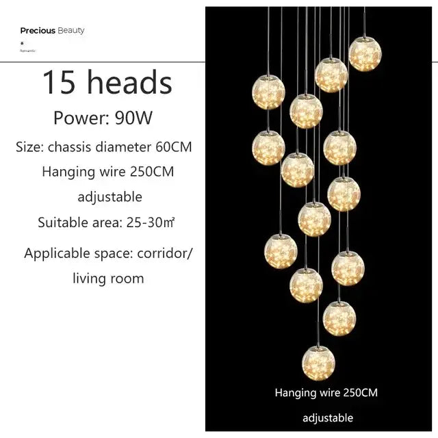 Modern luminous glass ball pendant chandeliers dining room lighting