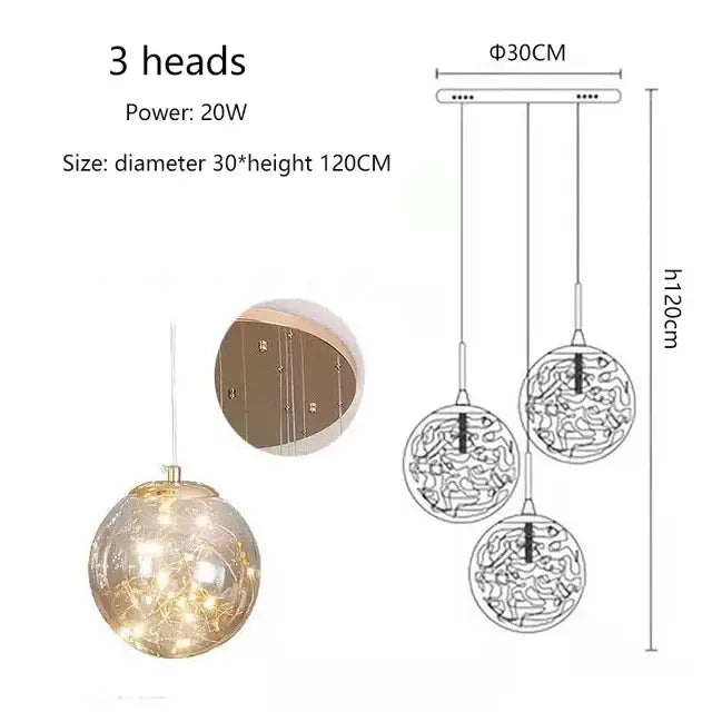 Modern luminous glass ball pendant chandeliers dining room lighting