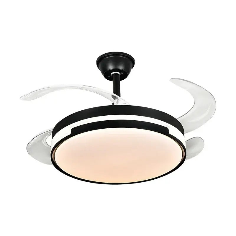 Modern black & white luminous led fandelier fan bedroom retractable