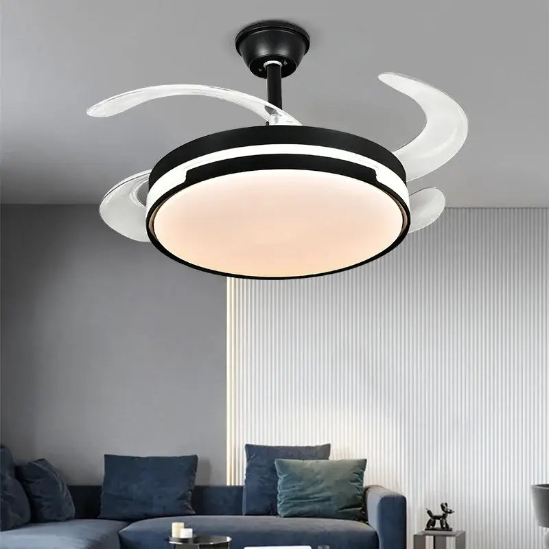 Modern black & white luminous led fandelier fan bedroom retractable