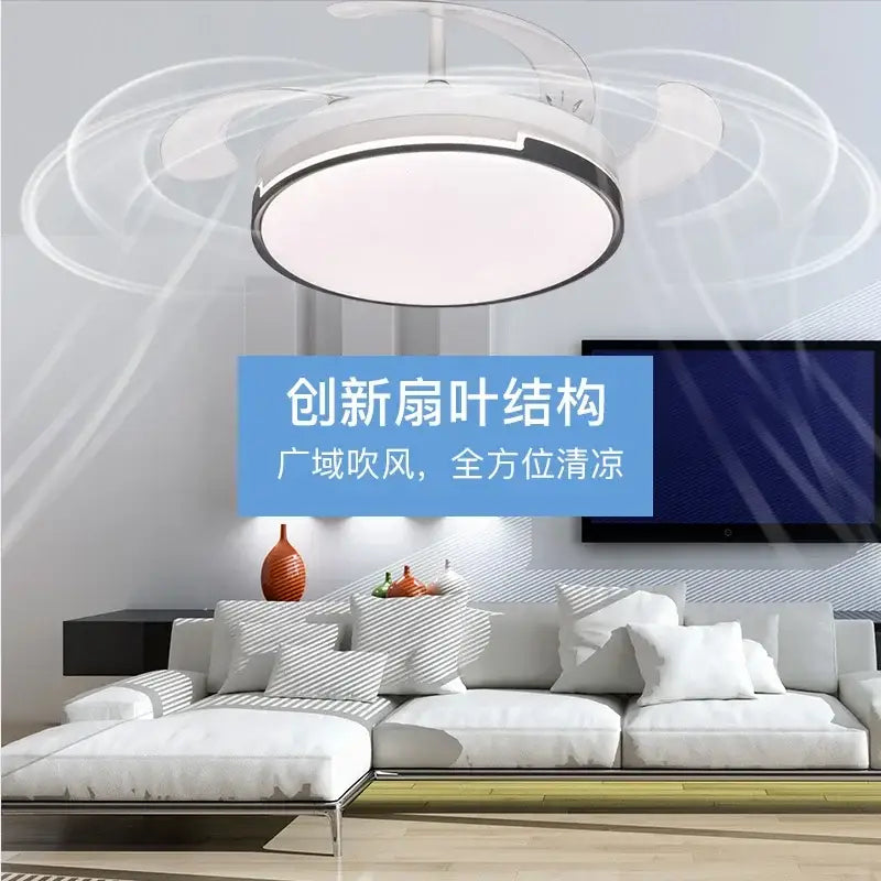Modern black & white luminous led fandelier fan bedroom retractable