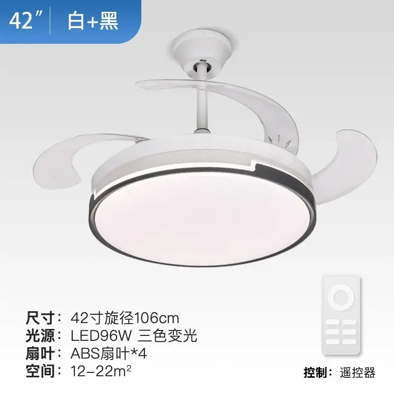 Modern black & white luminous led fandelier fan bedroom retractable