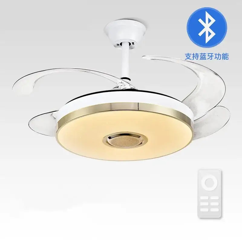 Modern white light ceiling fan with bluetooth speaker bedroom