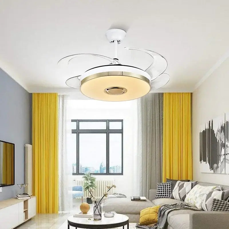 Modern white light ceiling fan with bluetooth speaker bedroom