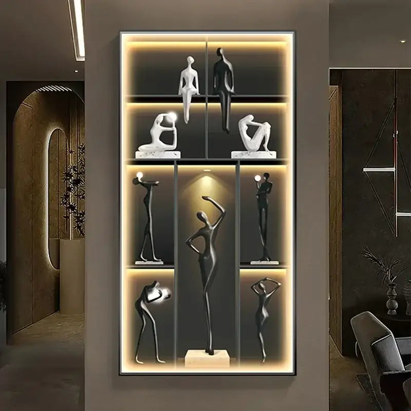 Modern abstract metal sculpture set decorbites luminous wall living room
