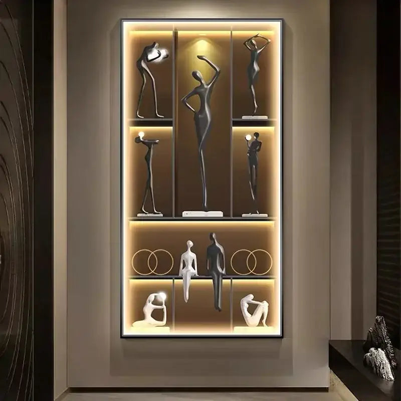 Modern abstract metal sculpture set decorbites luminous wall living room