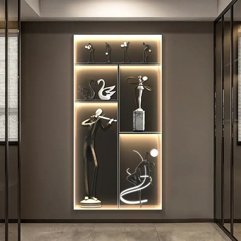Modern abstract metal sculpture set decorbites luminous wall living room