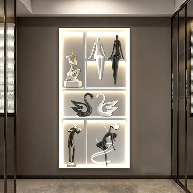 Modern abstract metal sculpture set decorbites luminous wall living room
