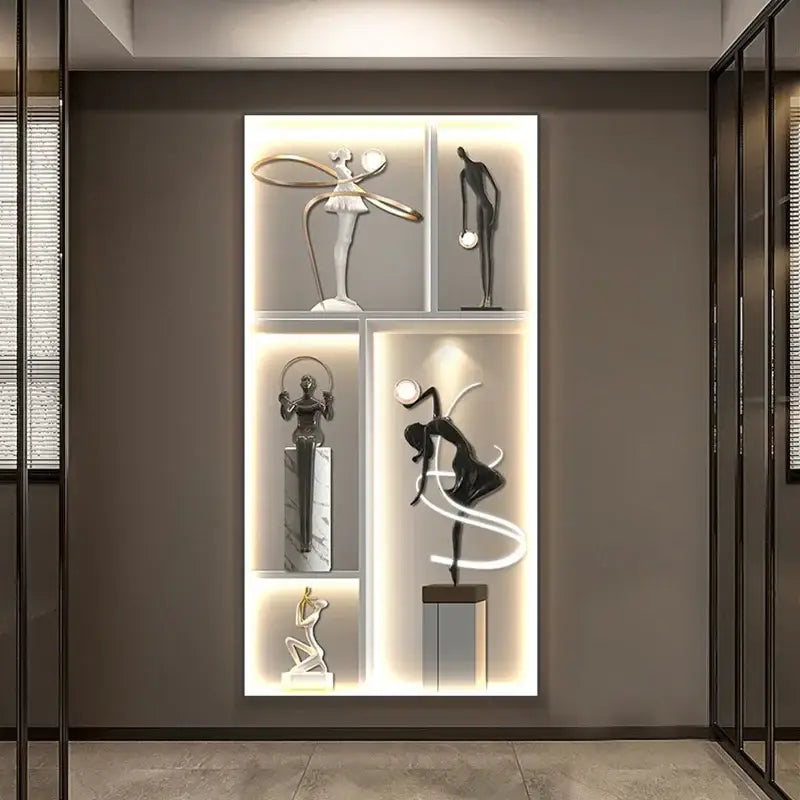 Modern abstract metal sculpture set decorbites luminous wall living room