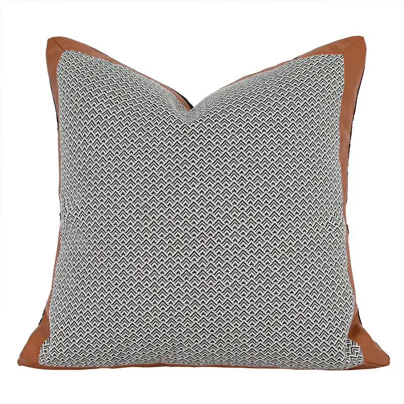 Cream luxe flannelette leather patchwork cushion cover living room
