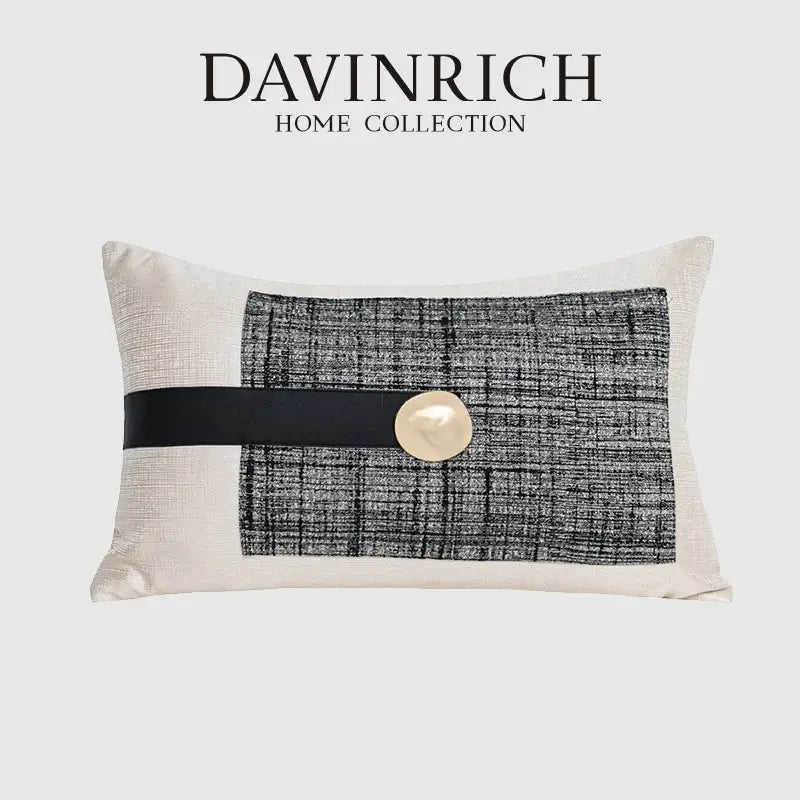 Cream luxe flannelette leather patchwork cushion cover living room