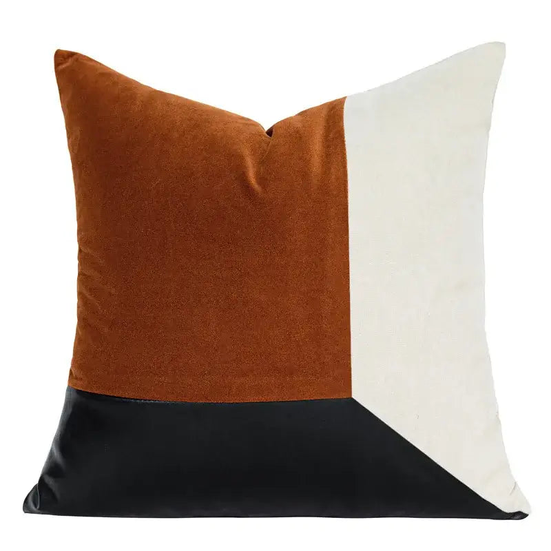Cream luxe flannelette leather patchwork cushion cover living room