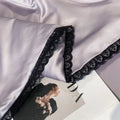 Luxe flower embroidered lavender satin quilt set bedroom decor