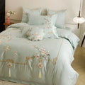 Luxe flowers cream egyptian cotton bedding set bedroom tassels