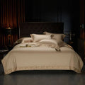 Luxe gold embroidery cream satin bedding set bedroom 1400tc egyptian cotton