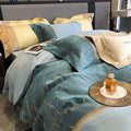 Luxe teal & gold satin jacquard 1000tc egyptian cotton bedding set bedroom