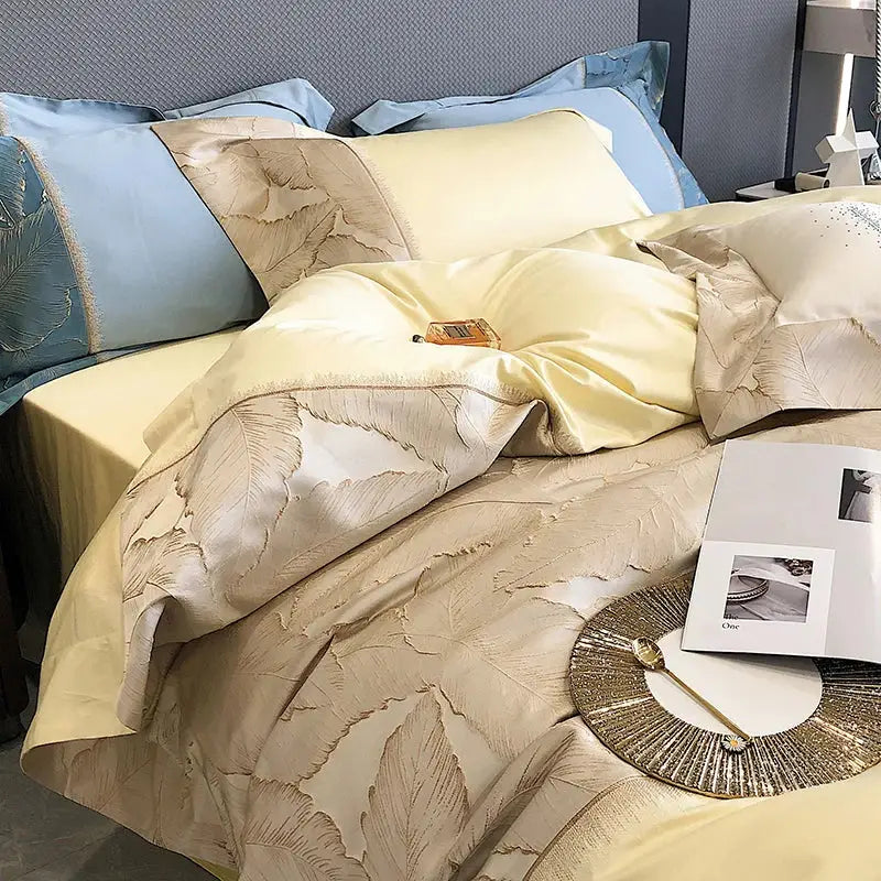 Luxe teal & gold satin jacquard 1000tc egyptian cotton bedding set bedroom