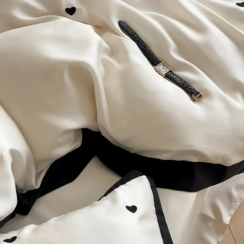 Luxe cream & black embroidered bedding set bedroom duvet cover