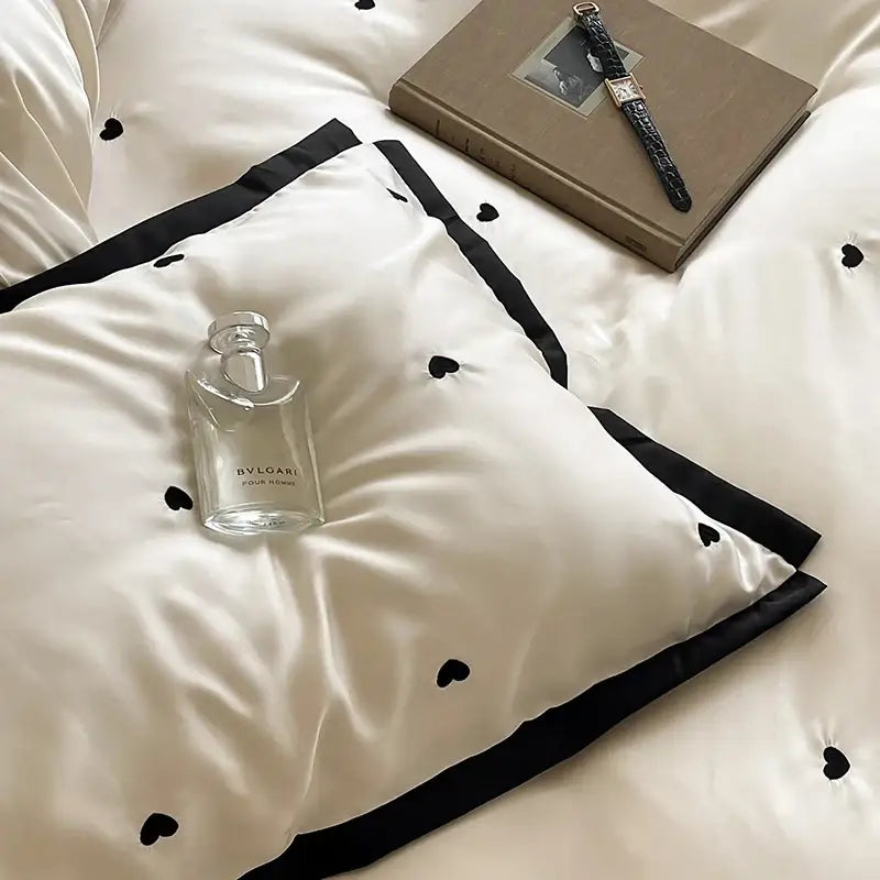 Luxe cream & black embroidered bedding set bedroom duvet cover