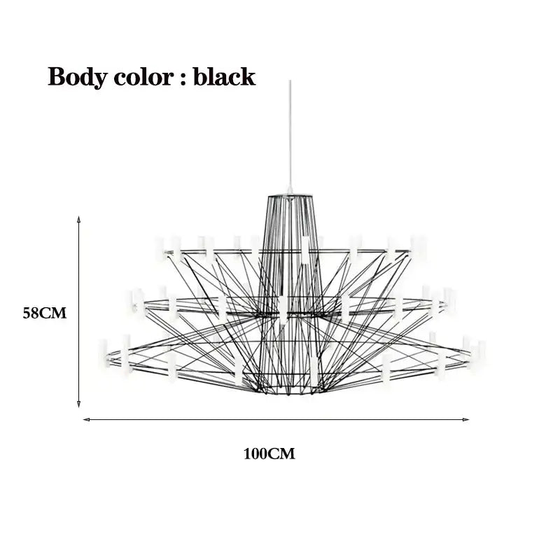 Modern luxe iron wire round led chandelier black and white dining room