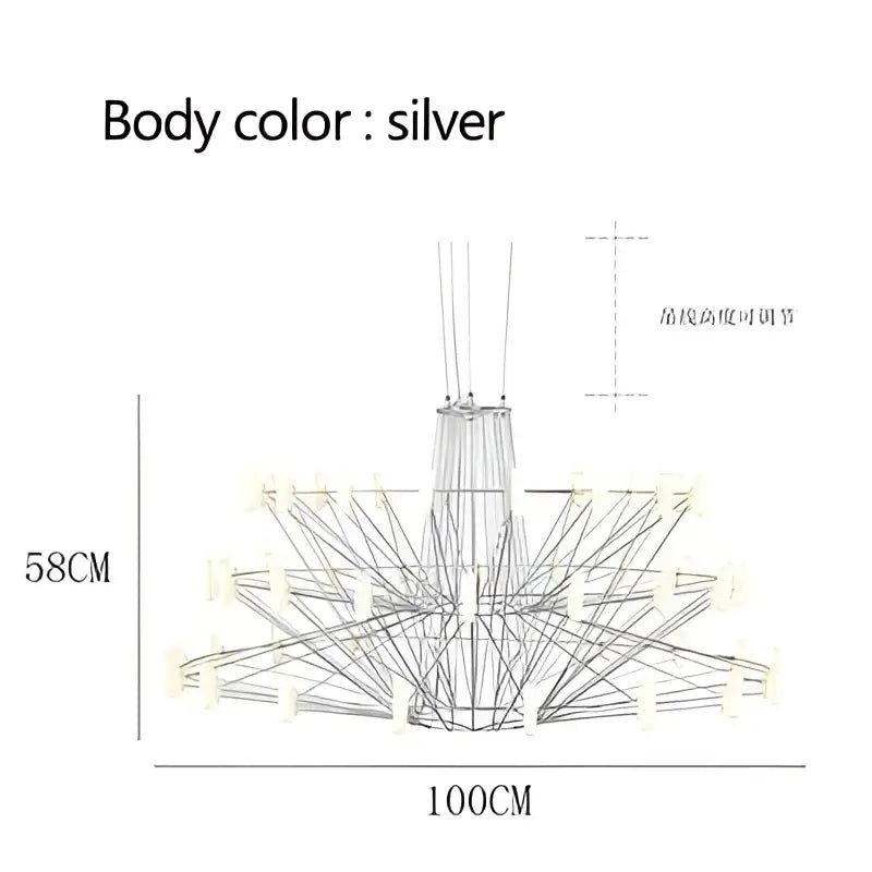 Modern luxe iron wire round led chandelier black and white dining room