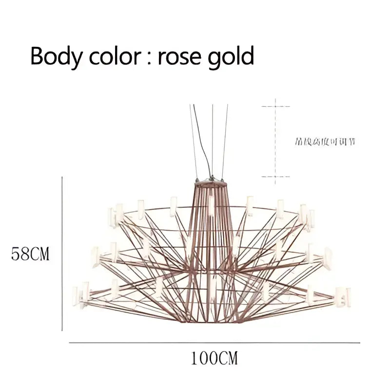 Modern luxe iron wire round led chandelier black and white dining room