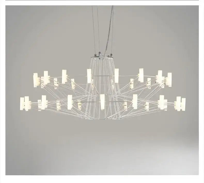Modern luxe iron wire round led chandelier black and white dining room