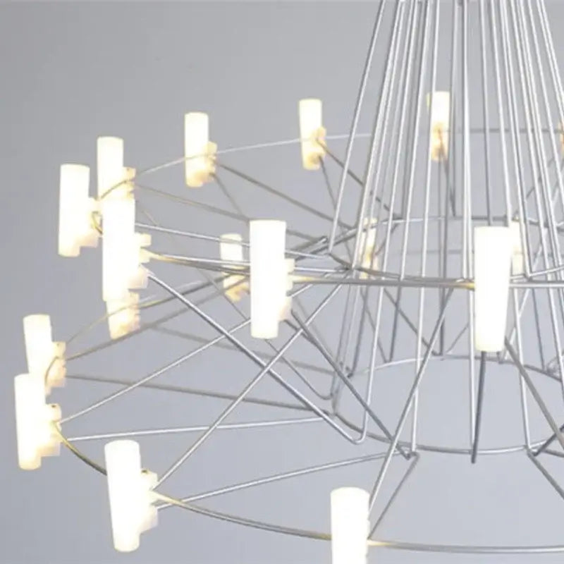 Modern luxe iron wire round led chandelier black and white dining room