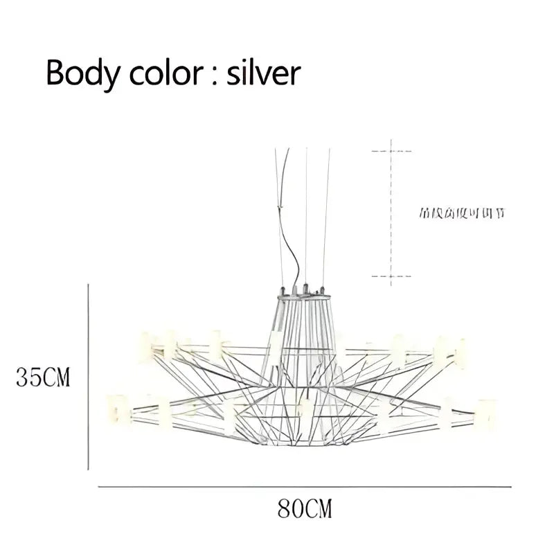 Modern luxe iron wire round led chandelier black and white dining room