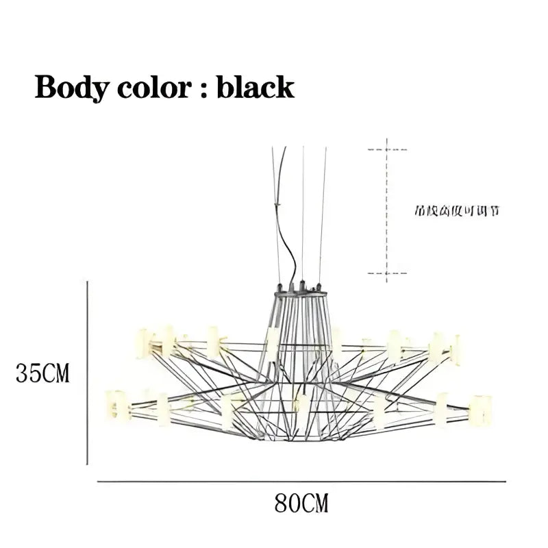 Modern luxe iron wire round led chandelier black and white dining room