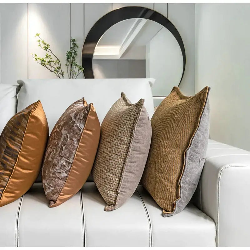 Luxe abstract brown & gray jacquard cushion covers living room