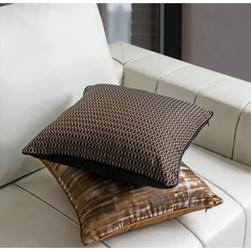 Luxe abstract brown & gray jacquard cushion covers living room