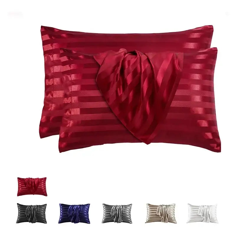 Luxe black satin jacquard pillow cover set bedroom stripe case